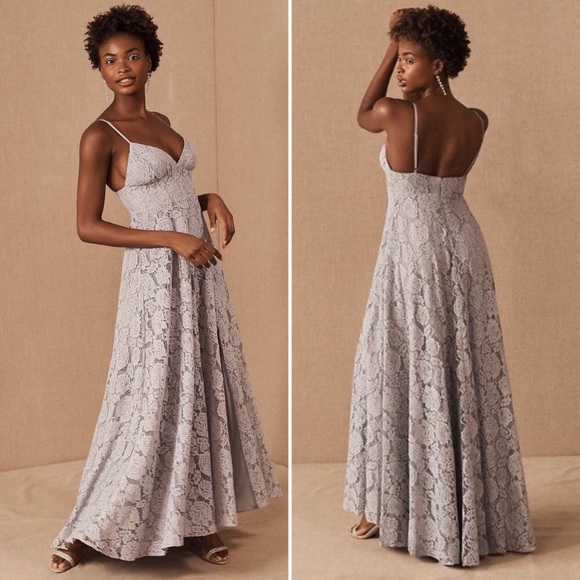 NWT ANTHROPOLOGIE FAME & PARTNERS CHARLOTTE V-NECK LACE DRESS IN FOG - Picture 3 of 13